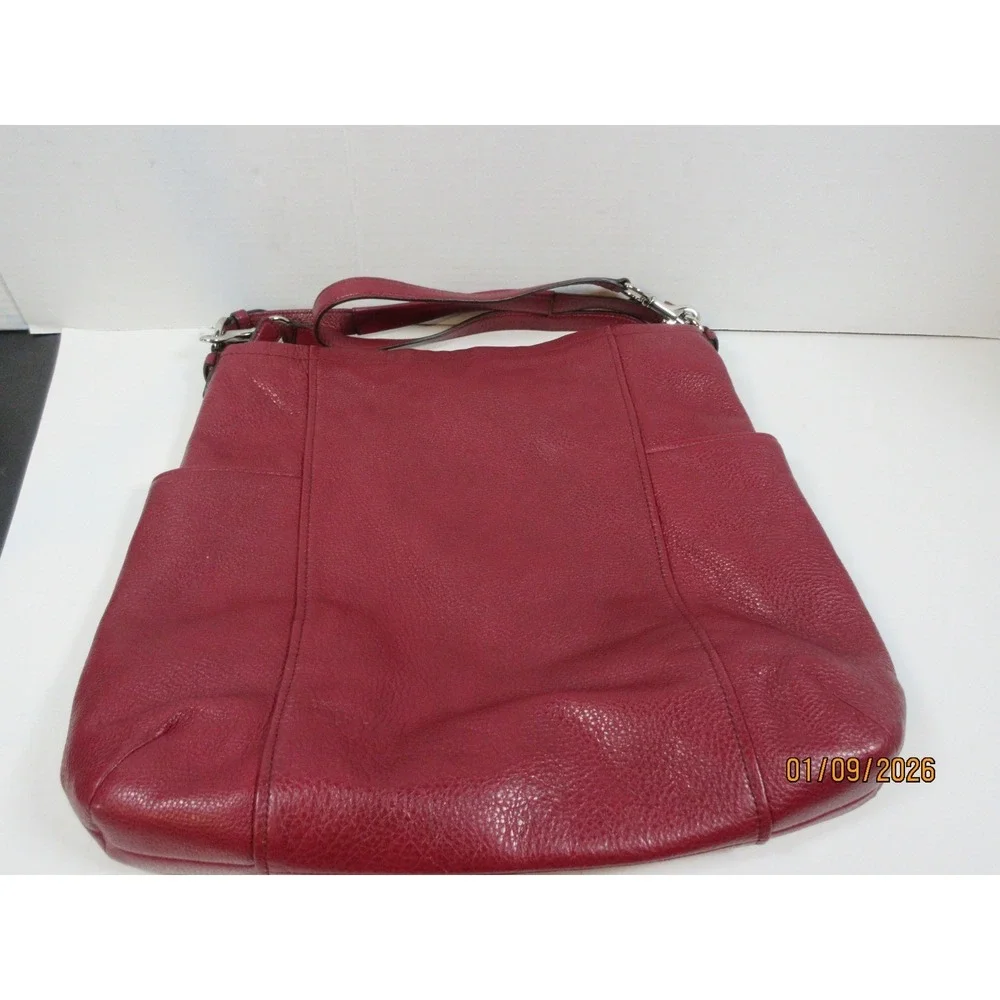 Coach Pebble Leather Shoulder Bag Crimson Red Convertible Strap Hobo Purse